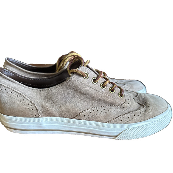 Polo Ralph Lauren Mens US 7.5 Vultan Wingtip Oiled Suede Sneakers Tan Preppy - Picture 8 of 12